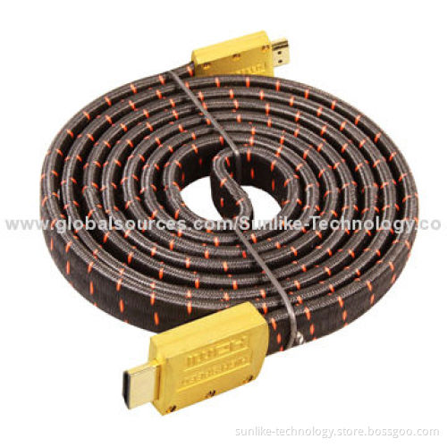 HDMI Cable with Metal Shell, Flat Cable, 24K Gold-plated Connector